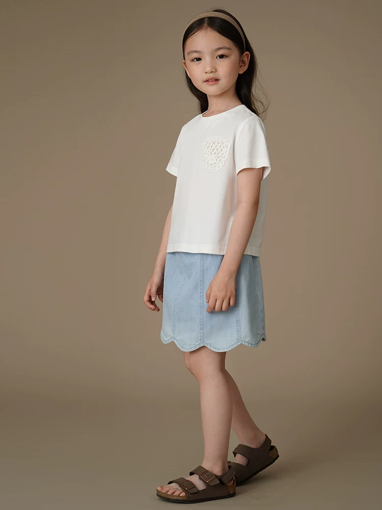 Quần áo trẻ em váy denim thoáng khí thân thiện với làn da trang phục mùa hè cho bé gái lớn hơn