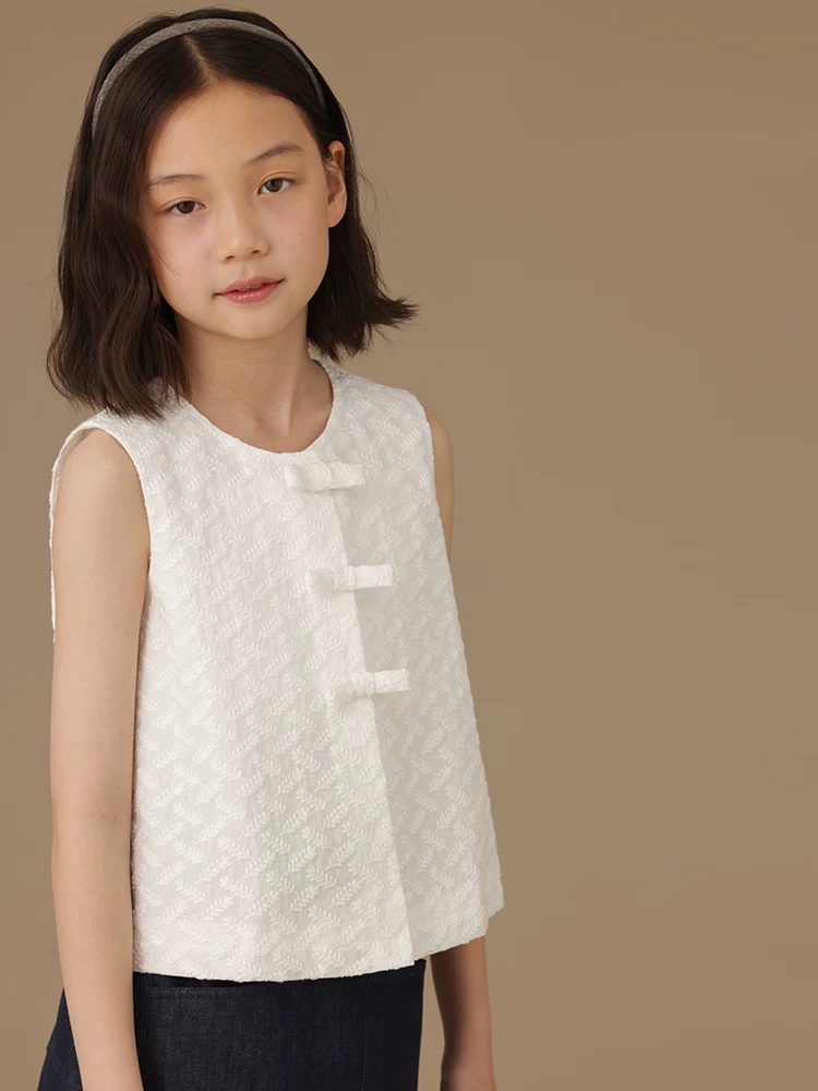 Quần áo trẻ em màu trắng kiểu truyền thống áo không tay bằng vải jacquard hoàn toàn bằng cotton mặc mùa hè áo vest kiểu Trung Quốc mới dành cho bé gái áo khoác ngoài mỏng