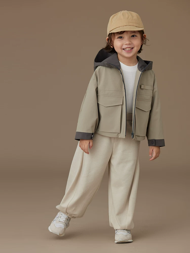 Quần áo trẻ em quần thường ngày mùa xuân thu màu mơ, quần jogger dáng rộng đa năng cho bé trai và bé gái, cảm giác đơn giản và cao cấp.