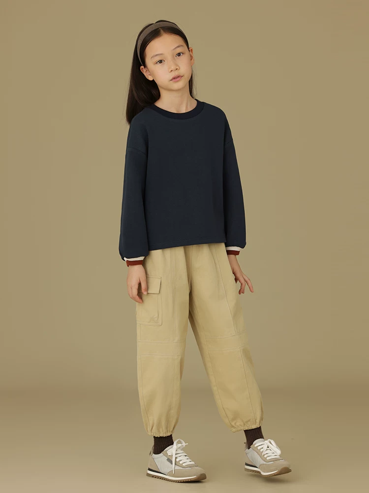 Quần cargo trẻ em mùa xuân thu, quần dài cotton kaki có túi lớn, quần jogger bé trai bé gái