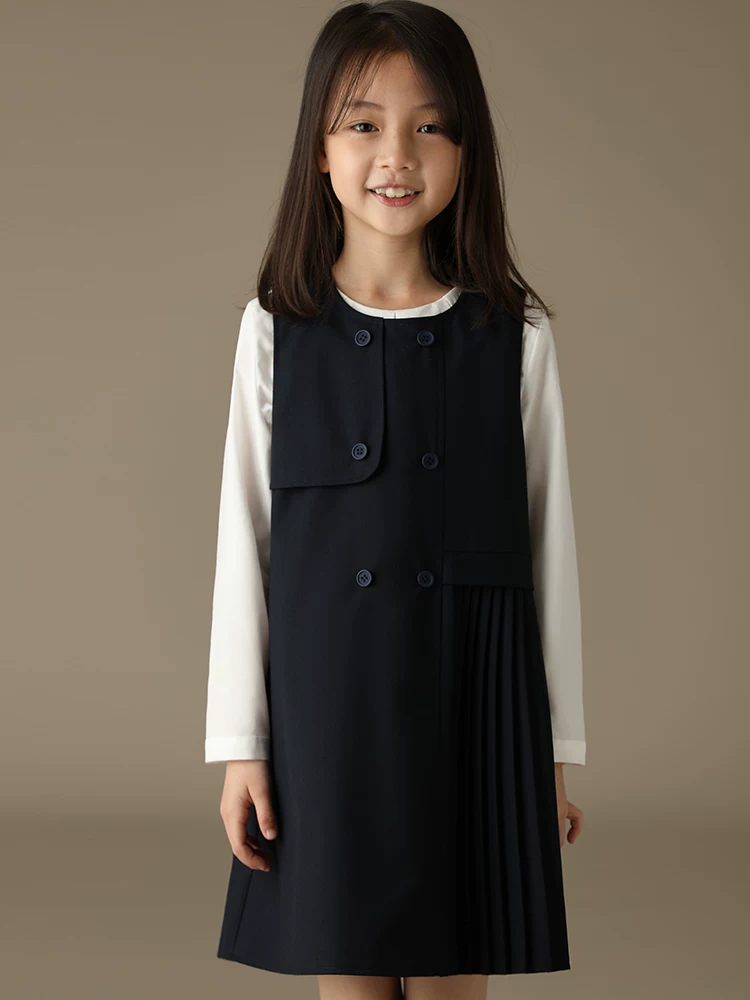 Váy xếp ly mùa xuân thu phong cách học sinh, đầm công sở cho bé gái lớn