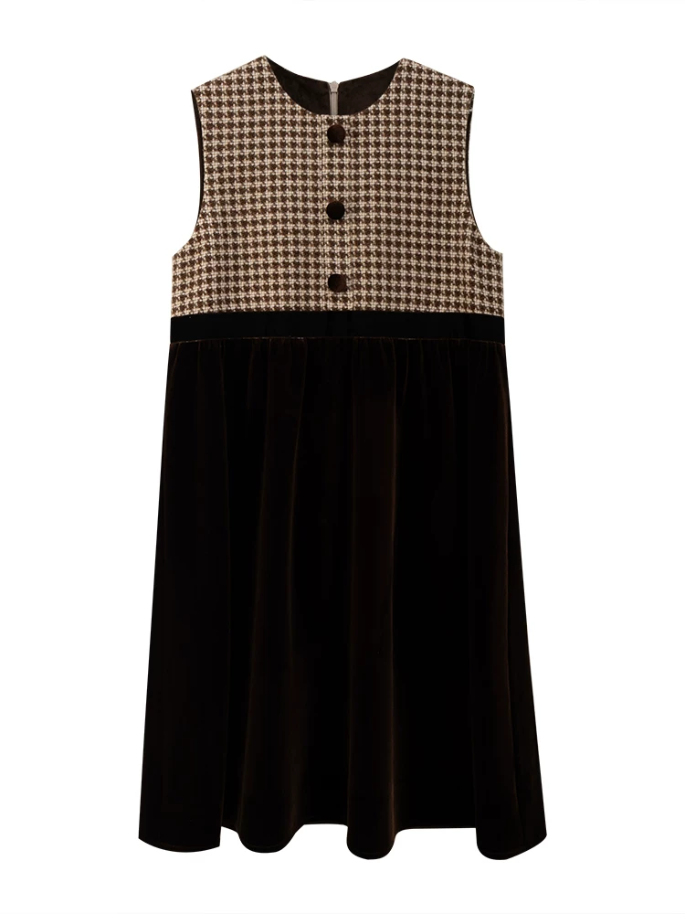 Quần áo trẻ em Hazi Váy trẻ em mùa thu đông Váy nhung cổ điển Houndstooth Váy chắp vá Quần áo mùa đông cho bé gái Phong cách mới