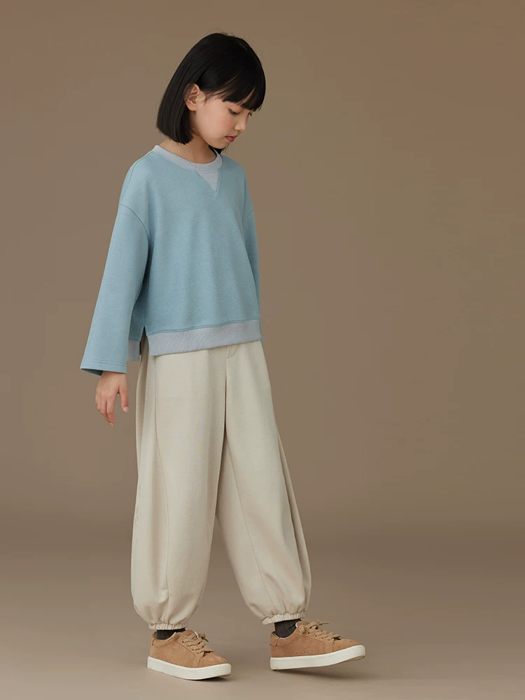 Quần áo trẻ em quần thường ngày mùa xuân thu màu mơ, quần jogger dáng rộng đa năng cho bé trai và bé gái, cảm giác đơn giản và cao cấp.