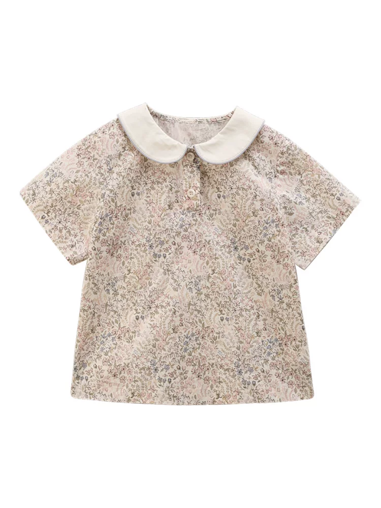 Quần áo trẻ em áo sơ mi babydoll họa tiết hoa cổ tích áo sơ mi ngắn tay cho bé gái phong cách mùa hè mới dành cho trẻ lớn hơn