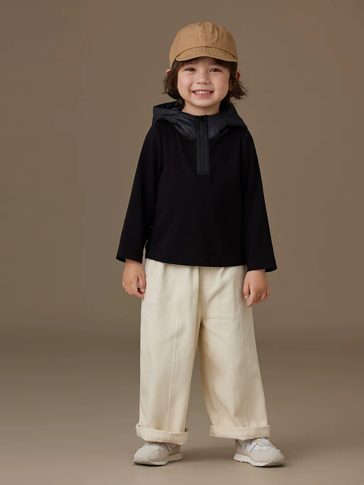 Quần áo trẻ em áo khoác đen đơn giản dáng rộng đa năng áo bé trai bé gái áo hoodie có mũ mùa xuân thu phong cách mới