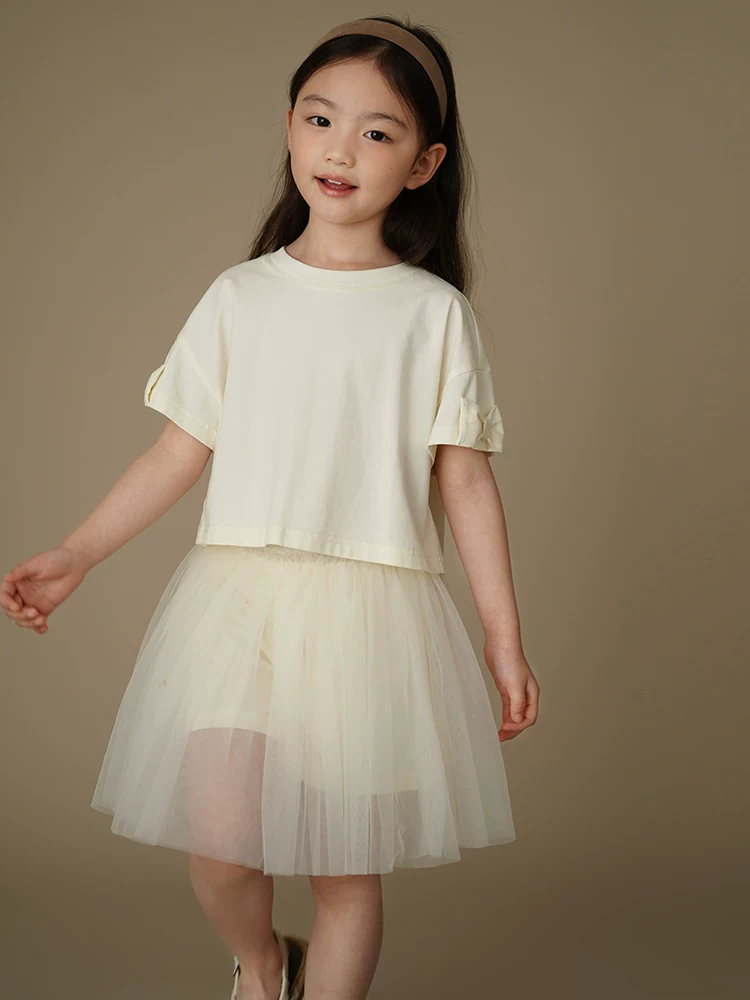 Bộ quần áo mùa hè cho trẻ em: áo thun ngắn tay, váy ngắn như tiên, váy voan, trang phục mùa hè cho bé gái, phong cách thời thượng mới.