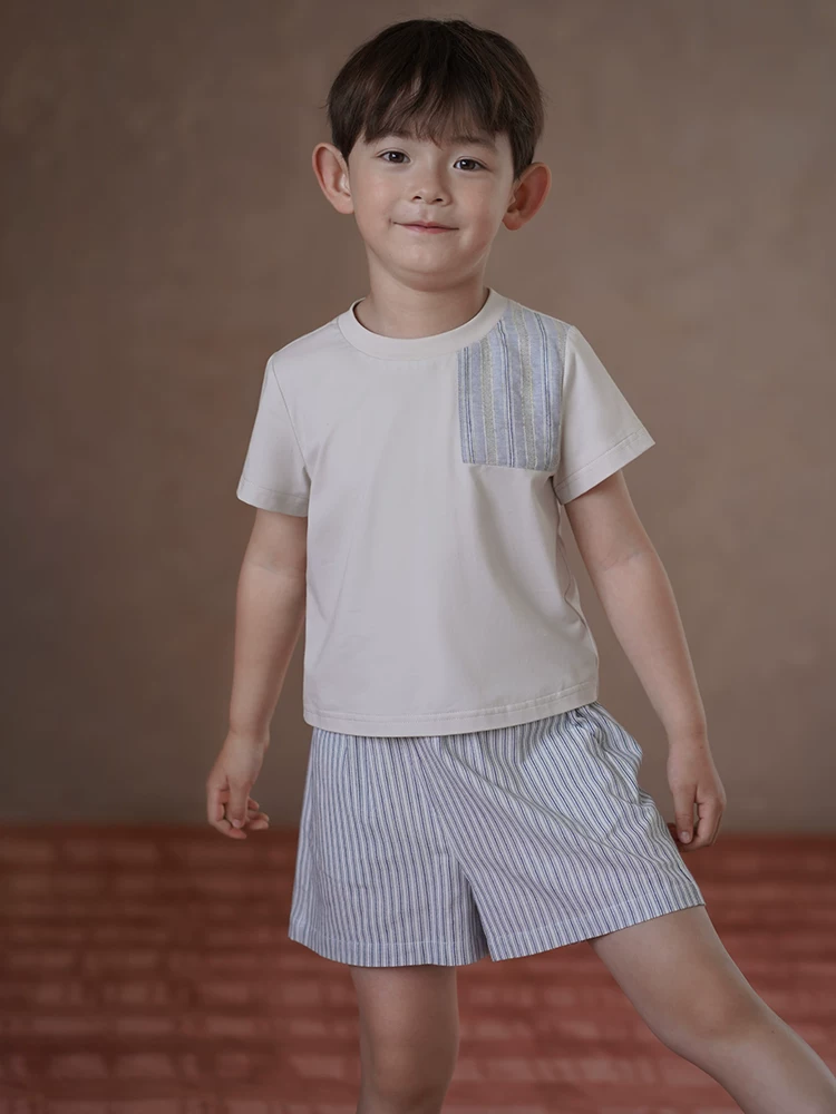 Quần áo trẻ em mùa hè áo dệt kim áo sơ mi chắp vá bé trai bé gái áo thun ngắn tay trang phục mùa hè mới cho trẻ lớn hơn