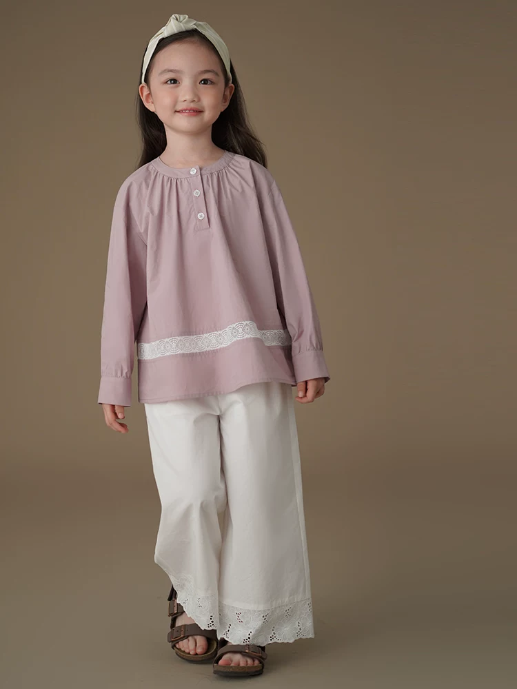 Quần áo trẻ em xuân thu áo sơ mi trẻ em phong cách Hàn Quốc màu hồng tím ngọt ngào thân thiện với làn da áo cotton trang phục mùa xuân cho bé gái 25 kiểu mới