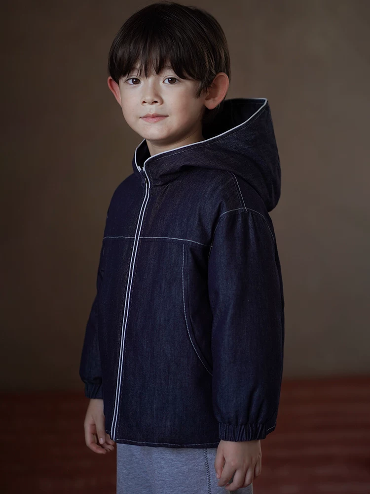 Áo khoác denim có mũ trùm đầu cho trẻ em, kiểu dáng đơn giản và rộng rãi, bé trai và bé gái, quần áo cotton 3M Thinsulate, giữ ấm mùa đông