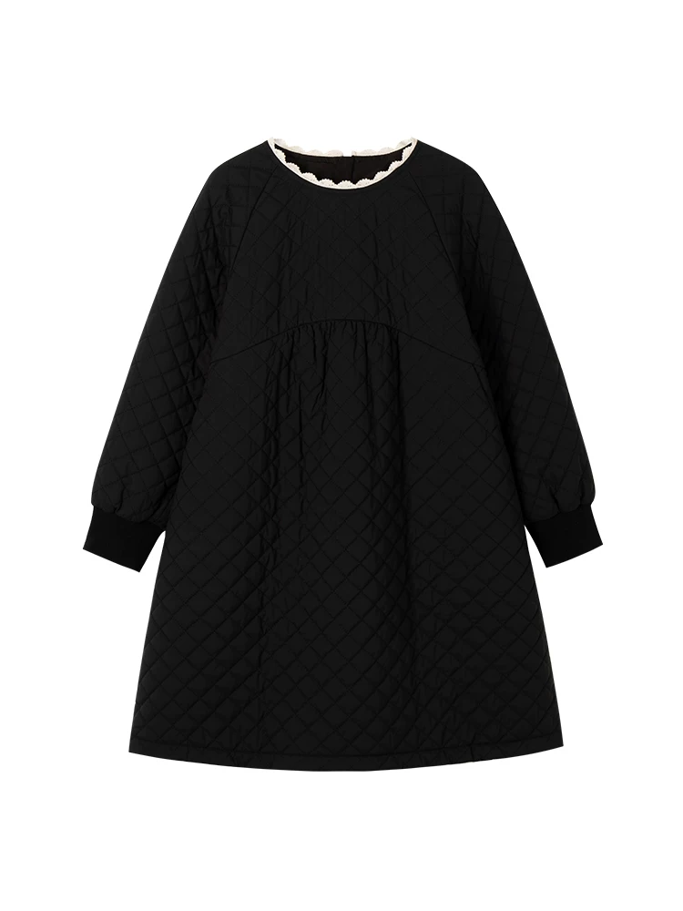 Quần áo trẻ em mùa thu đông váy dài tay áo khoác đệm màu đen đơn giản phong cách áo khoác cotton cho bé gái lớn hơn