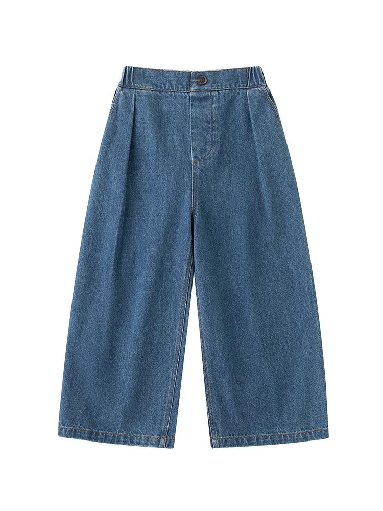 Quần denim trẻ em cho mùa xuân và mùa thu, quần ống rộng dáng rộng thông thường cho bé trai và bé gái, quần dài thông thường cho trẻ lớn hơn.