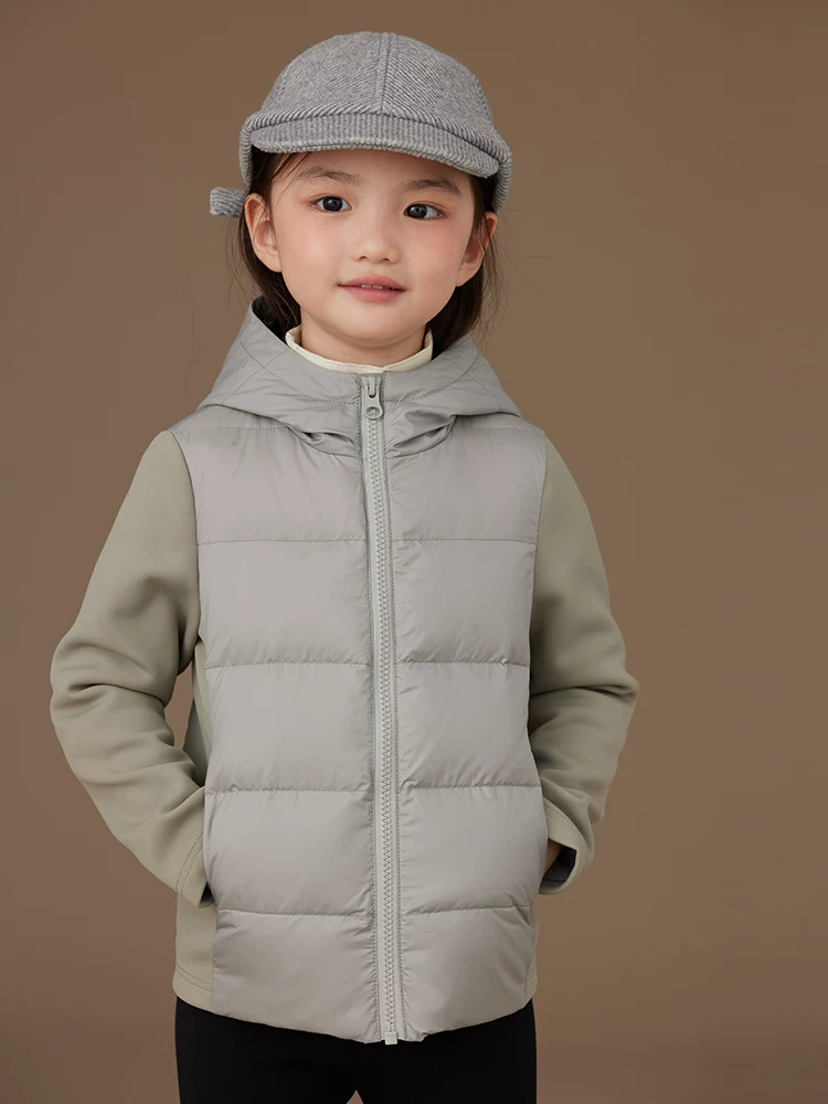 Áo khoác có mũ trùm đầu cho trẻ em, áo khoác lông vũ vừa vặn đa năng, đồng phục học sinh tiểu học cần thiết, quần áo mùa đông cho bé gái