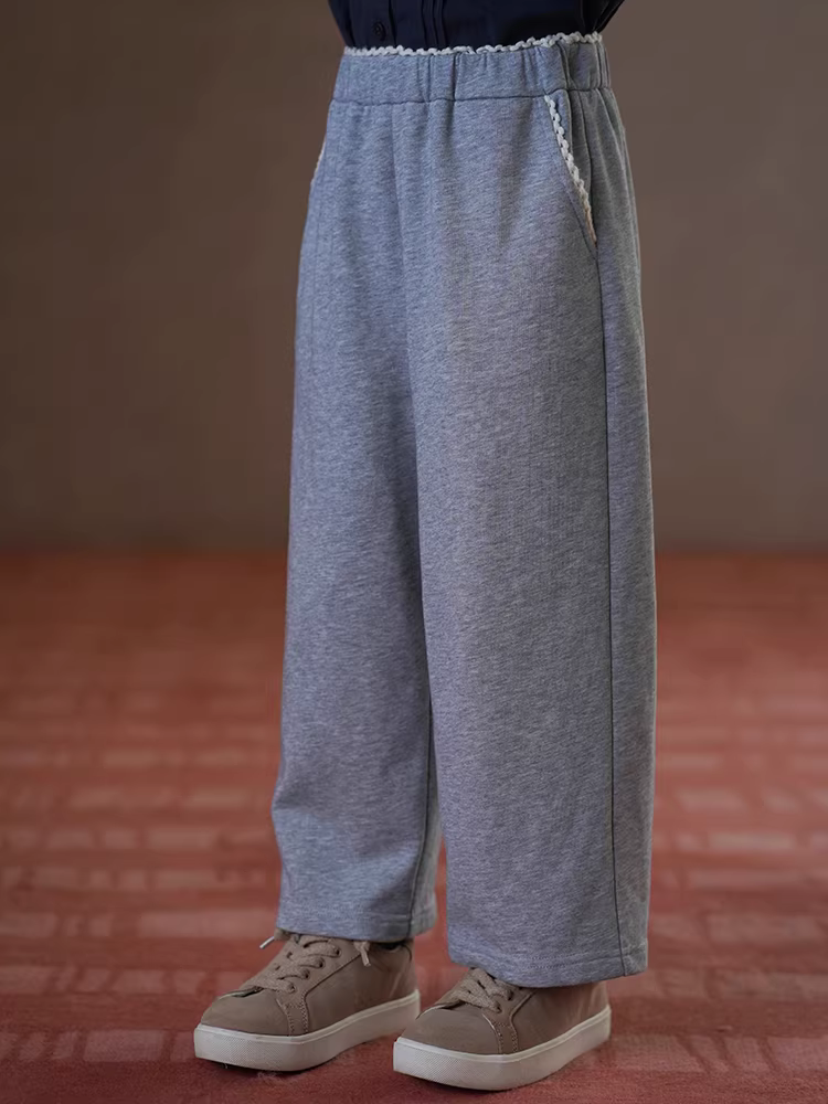 Quần thường ngày cho trẻ em quần ống đứng màu xám đơn giản quần dài dệt kim cho bé gái quần thể thao phong cách cha mẹ và con cái mùa xuân thu