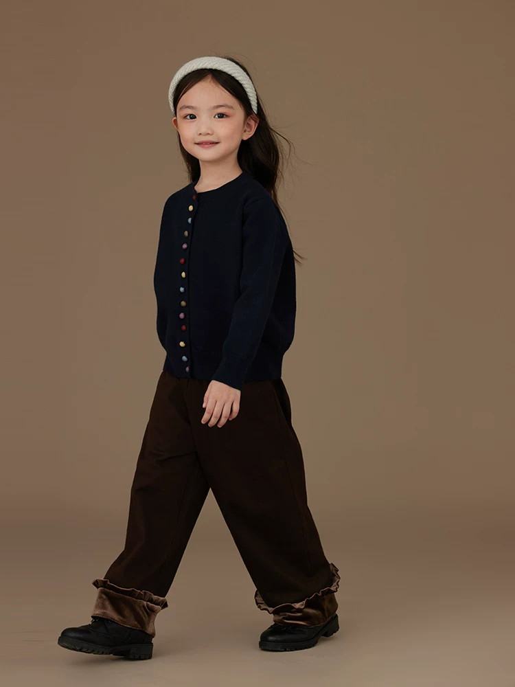 Quần áo trẻ em quần ống đứng màu nâu quần xếp nếp ngọt ngào quần dài nữ thiết kế thời trang xuân thu