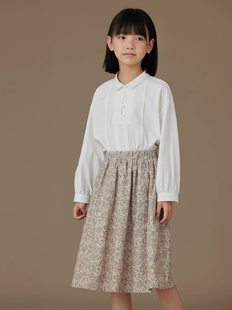 Quần áo trẻ em trang phục mùa thu ren ngọt ngào áo trắng hoàn toàn bằng vải cotton đơn giản cao cấp áo sơ mi dài tay cho bé gái mùa xuân và mùa thu