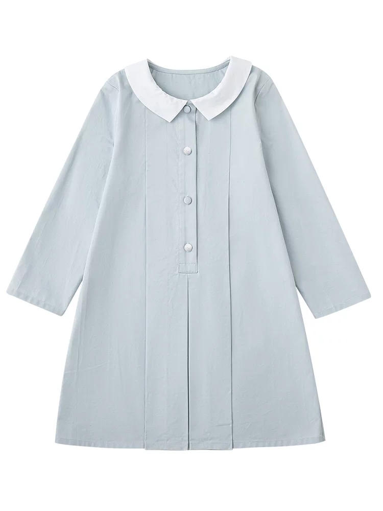 Quần áo trẻ em trang phục mùa xuân đơn giản giản dị bằng cotton thân thiện với da phong cách học sinh váy dài tay cho bé gái dành cho trẻ lớn hơn