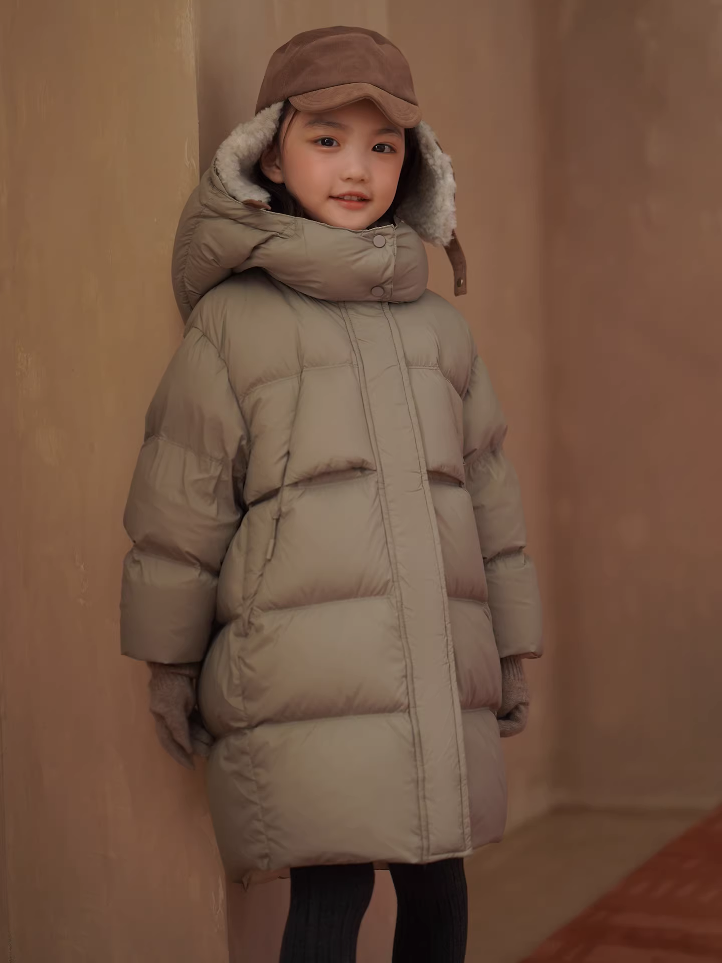 Áo khoác lông vũ dài vừa phải cho trẻ em, dày dặn và ấm áp, áo khoác lông vũ có mũ trùm đầu cho bé trai và bé gái mang lại cảm giác cao cấp.