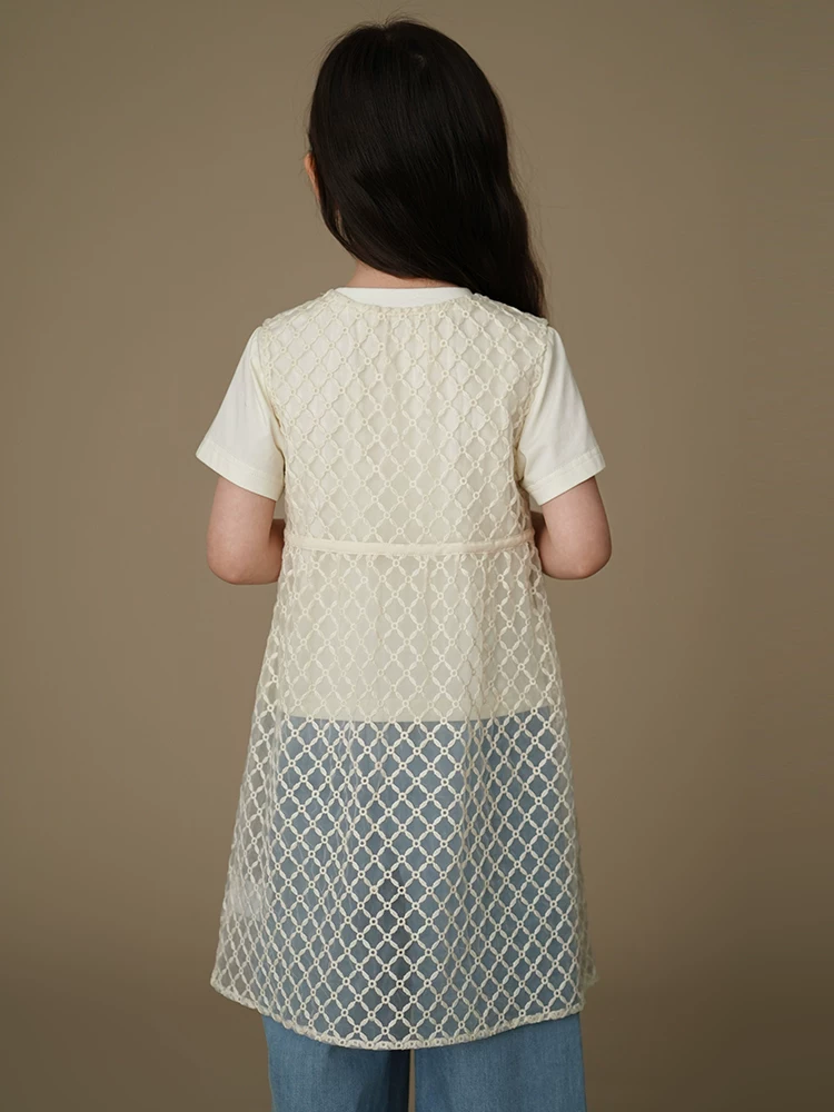 Quần áo trẻ em mùa hè Áo cardigan ren kiểu Pháp Váy không tay cho bé gái lớn hơn Váy vest có thiết kế thời trang