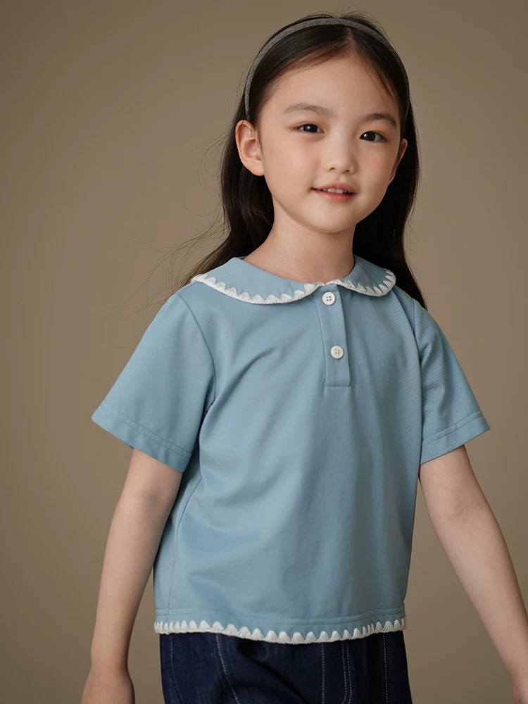Quần áo trẻ em mùa hè áo thun trẻ em kiểu dáng thể thao thường ngày áo thun ngắn tay áo sơ mi búp bê cho bé gái lớn hơn kiểu dáng mùa hè mới
