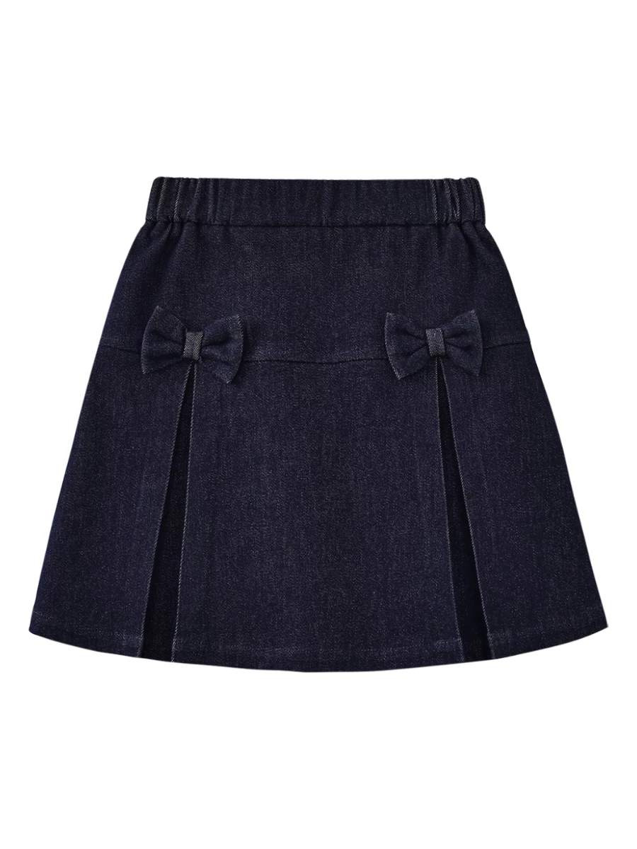 Váy chữ A mùa thu đông cho bé gái, kiểu dáng retro, chất liệu denim, có nơ, dành cho trẻ lớn hơn