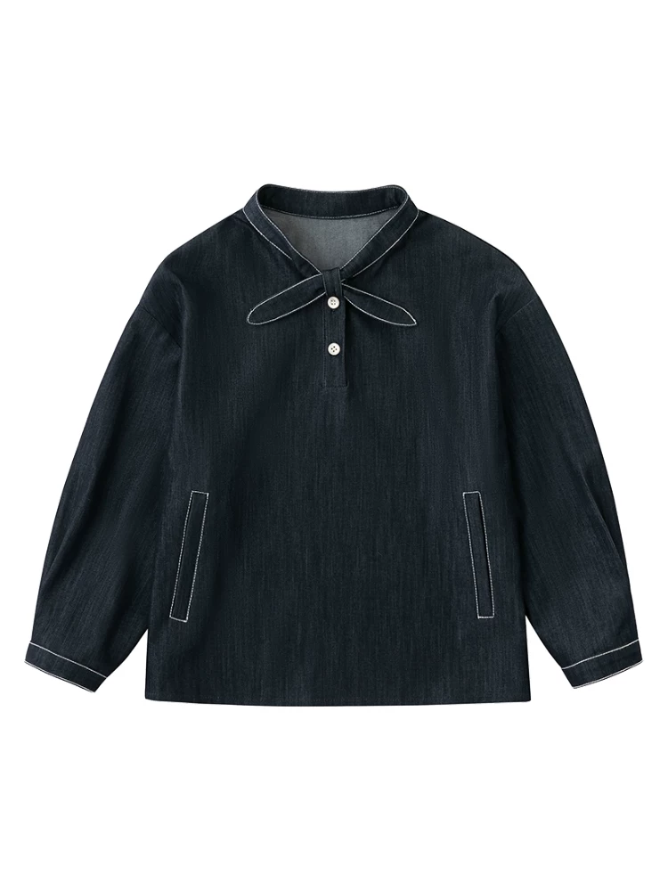 Áo sơ mi denim trẻ em, kiểu dáng mỏng mùa xuân thu, áo đơn giản, năng động dành cho bé gái, thiết kế mới mùa xuân thu 2025.