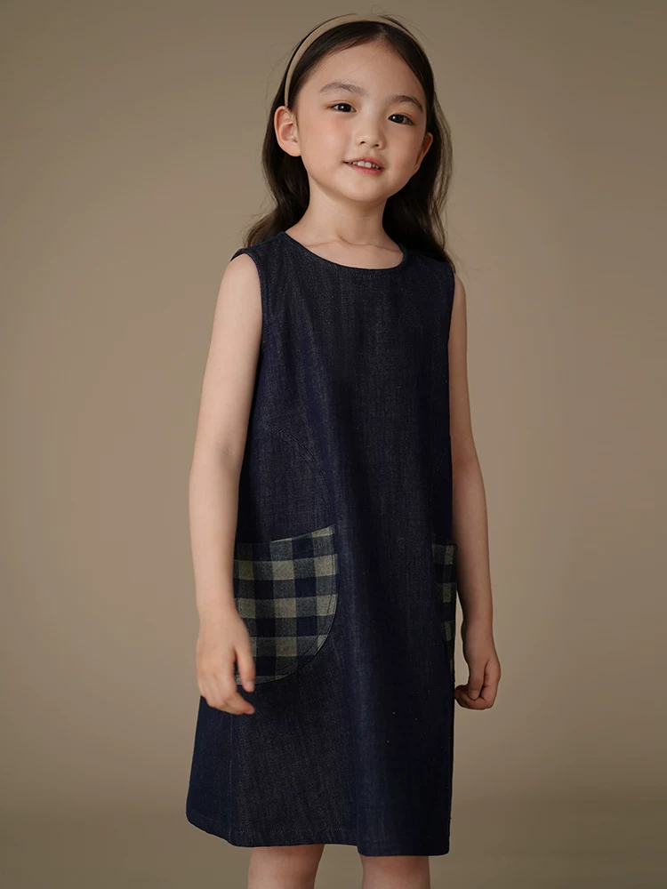 Quần áo trẻ em Hazi Mùa hè Mới Phong cách cổ điển Nhật Bản Váy denim Váy ba lỗ cho bé gái Váy dài vừa phải cho trẻ lớn hơn