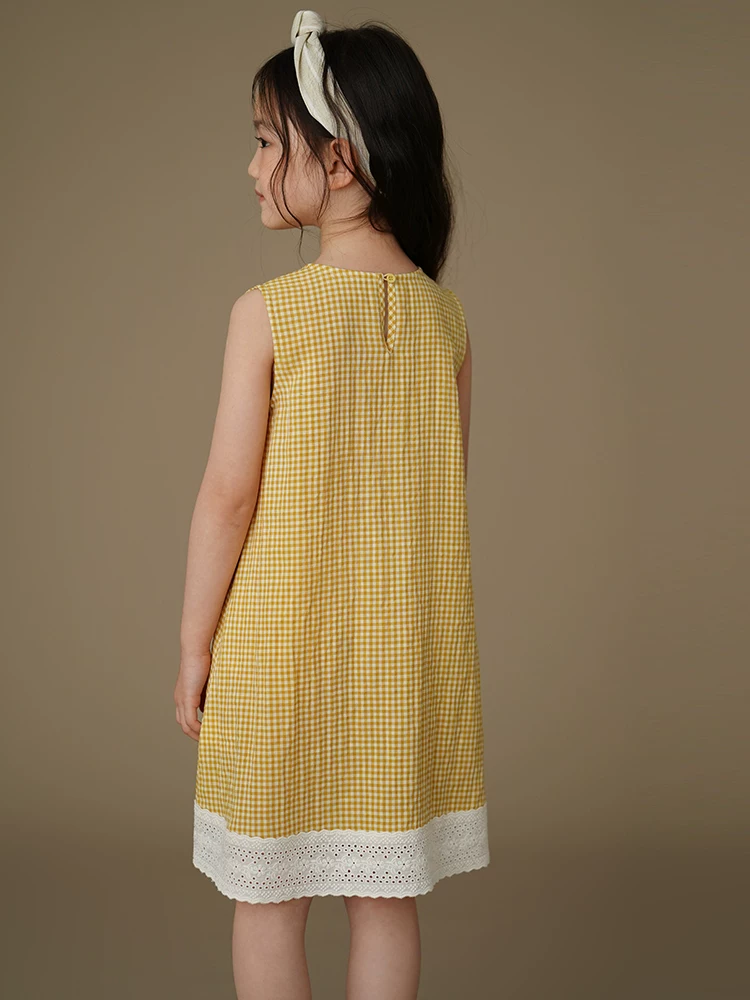 Quần áo trẻ em váy vest kẻ sọc vàng váy chắp vá bé gái váy dài vừa phải váy mùa hè bé gái 25 kiểu mới