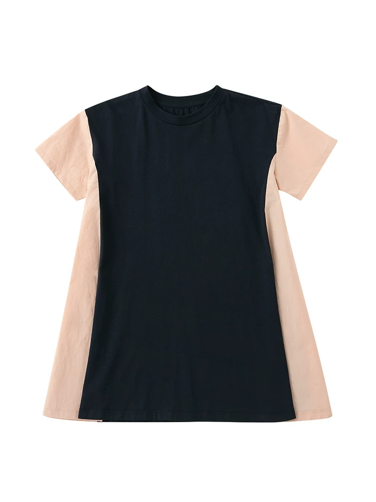 Quần áo trẻ em Hazi Mùa hè Mới Phong cách cha mẹ và con gái Váy ngắn tay màu trơn cổ tròn cotton nguyên chất dáng rộng đơn giản