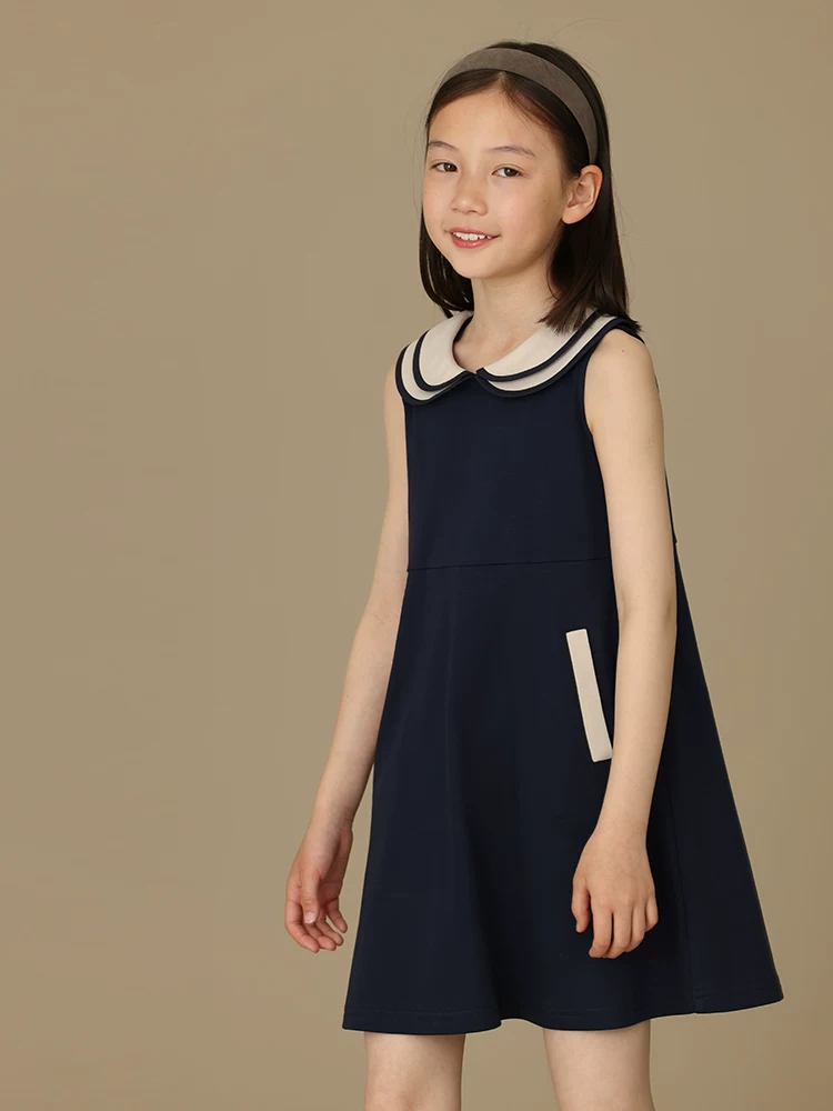 Quần áo trẻ em Hazi cho bé gái, váy polo, váy không tay cổ búp bê dành cho cha mẹ và con cái, váy kiểu học sinh cho bé gái, mùa hè