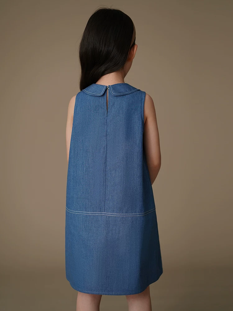 Quần áo trẻ em Hazi Mùa hè 2025 Váy trẻ em mới Váy denim bé gái Váy kiểu cổ búp bê phong cách retro thường ngày
