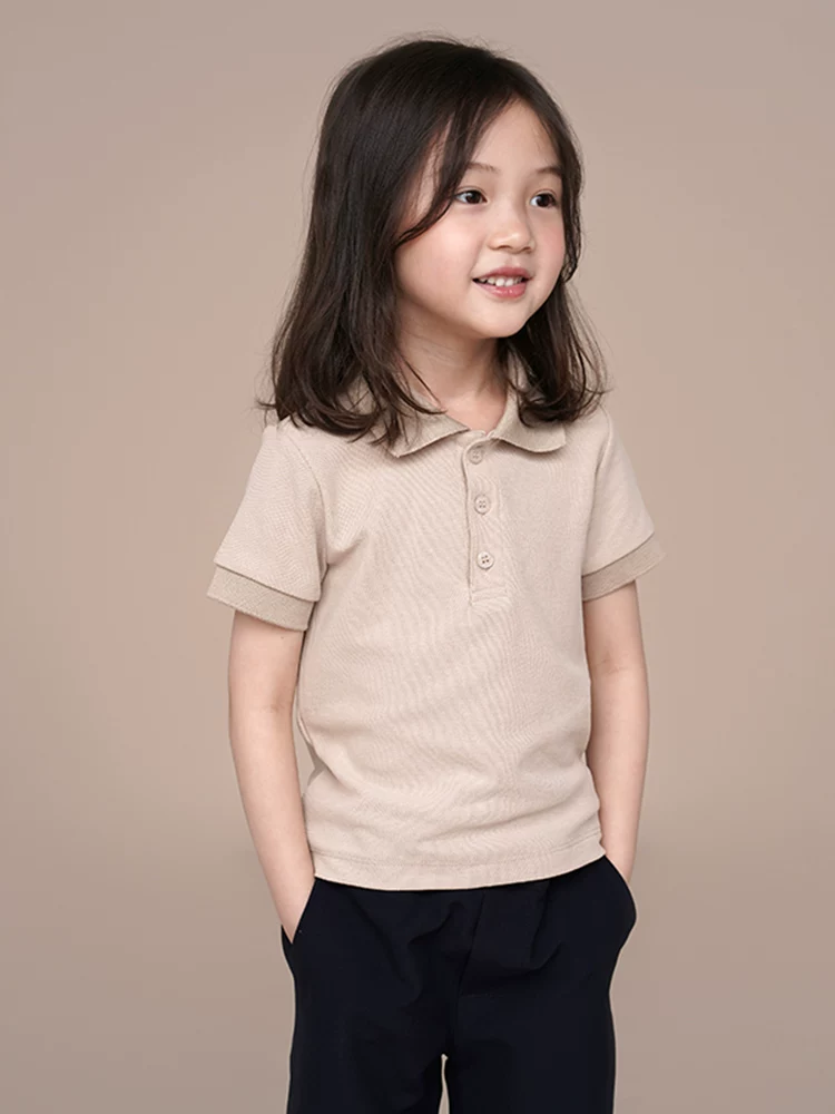 Quần áo trẻ em Hazi Mùa hè Mới về Áo thun bé trai và bé gái Áo thun polo nghệ thuật dành cho cha mẹ và con cái Áo thun ngắn tay cổ bẻ cho bé Áo thun màu trơn thông thường