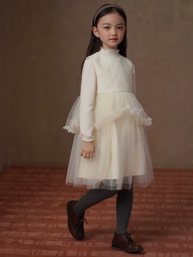 Quần áo trẻ em mùa thu đông váy trẻ em váy voan phối màu be váy công chúa phong cách Chanel nhỏ bé váy sinh nhật bé gái