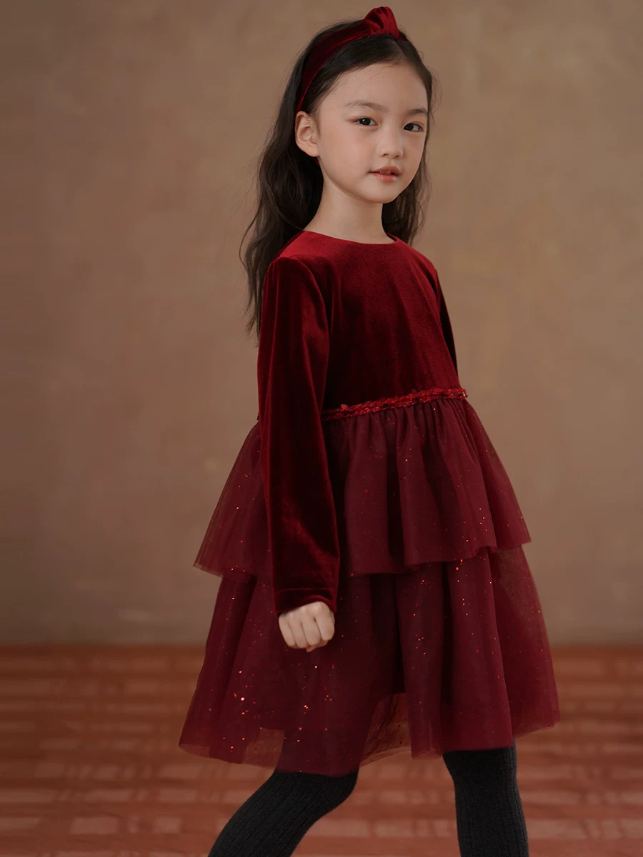 Quần áo trẻ em váy trẻ em lót lông cừu nhung ấm áp váy công chúa váy tầng cho bé gái váy trang trọng cho bé váy vải tuyn mùa đông