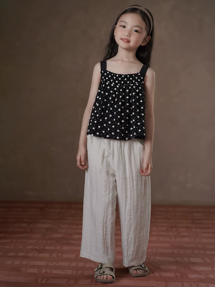 Quần áo trẻ em Quần ống đứng kiểu Nhật Bản đơn giản đa năng Quần dài thường ngày cho bé gái lớn hơn Quần chống muỗi mùa hè mỏng