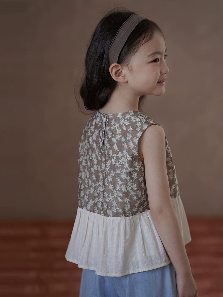 Quần áo trẻ em phong cách Hàn Quốc áo sơ mi chắp vá hoa vest bé gái chất liệu lyocell mát mẻ mặc mùa hè 25 kiểu mới