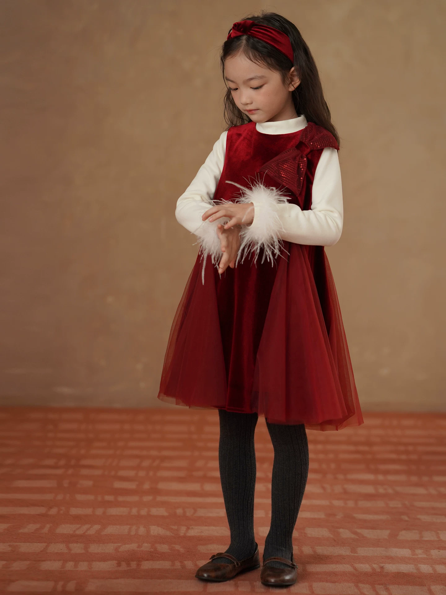 Áo thun giữ ấm lót lông cừu, viền lông thật, cổ nửa cao dành cho bé gái, áo lót giữ nhiệt mùa đông