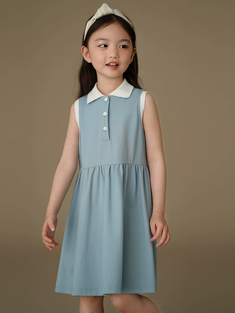 Váy dệt kim trẻ em, váy polo dài vừa phải, váy ba lỗ cho bé gái, quần áo mùa hè cho trẻ lớn, mẫu mới 25.