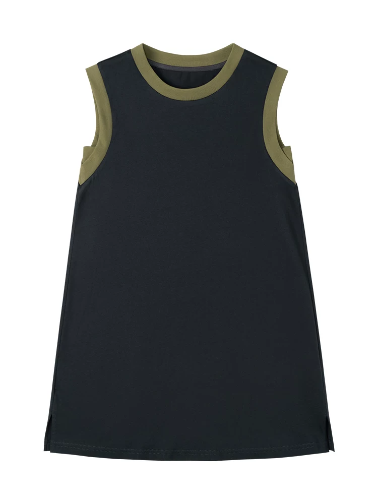 Váy vest màu xanh hải quân cho trẻ em, váy cotton mùa hè mới, đa năng, kiểu dáng cao cấp dành cho bé gái.