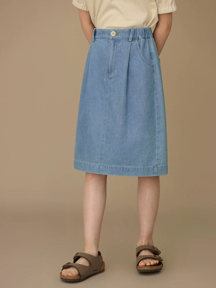 Quần áo trẻ em mùa hè Váy chữ A dành cho trẻ lớn hơn, váy ôm hông, váy denim đa năng cho bé gái, kiểu dáng mùa hè mỏng nhẹ
