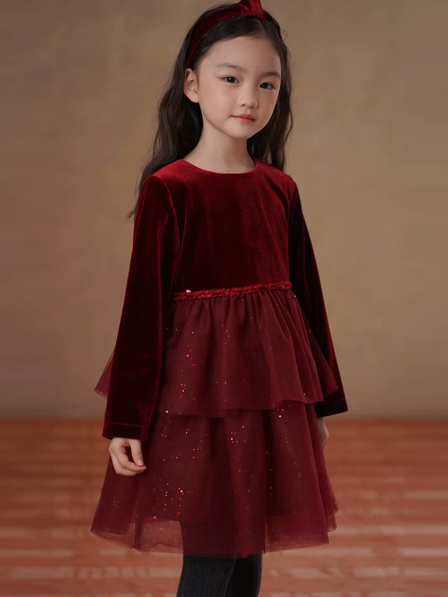 Quần áo trẻ em váy trẻ em lót lông cừu nhung ấm áp váy công chúa váy tầng cho bé gái váy trang trọng cho bé váy vải tuyn mùa đông