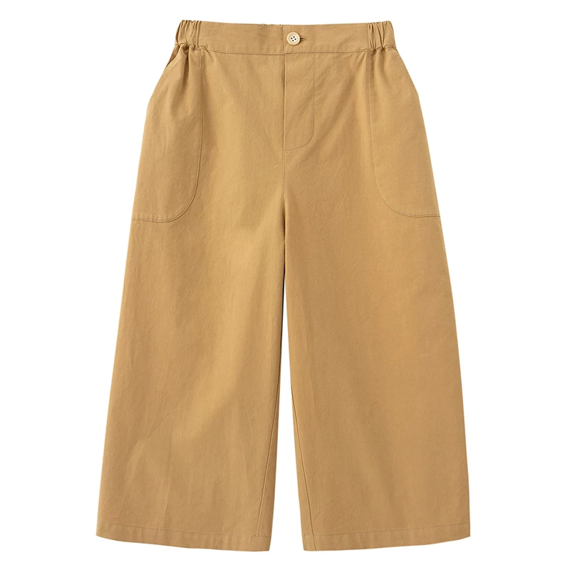 Quần áo trẻ em Hazi hàng mới về mùa thu dành cho cha mẹ và con trai và con gái màu trơn dáng rộng ống thẳng cotton nguyên chất lưng thun quần đa năng thông thường