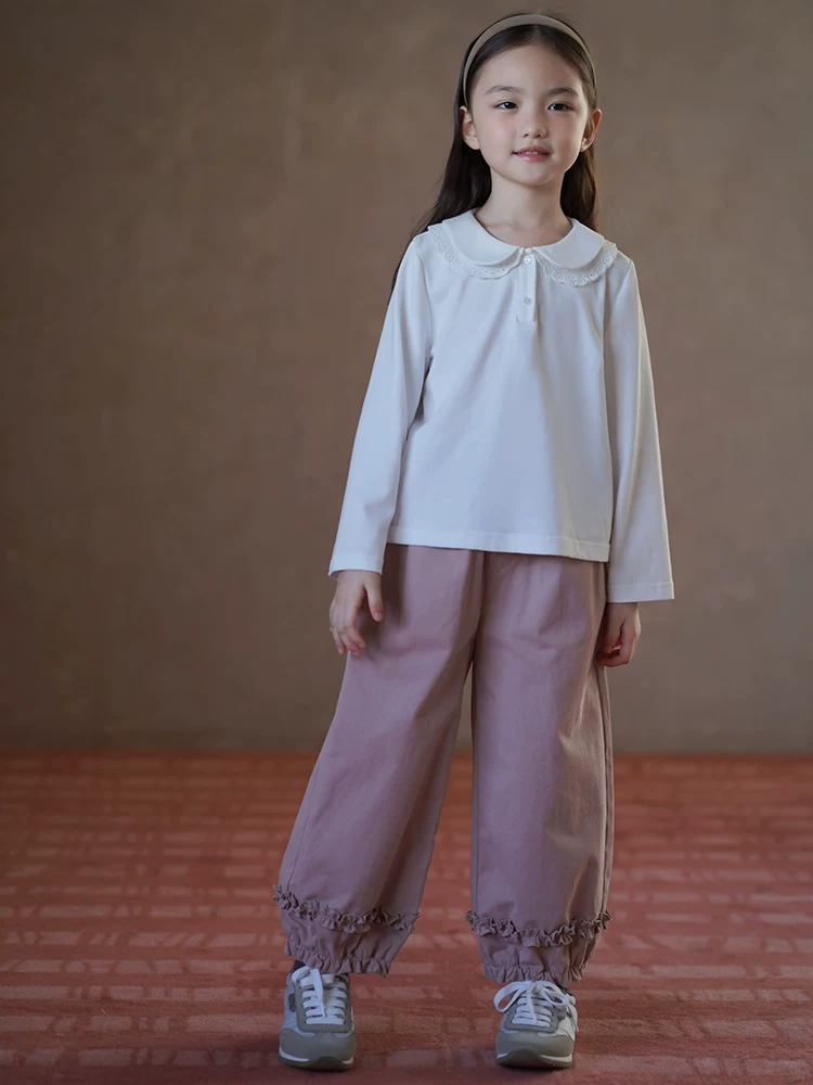 Quần áo trẻ em mùa thu phong cách mới cổ búp bê áo dệt kim bé gái áo thun dài tay áo sơ mi nữ mùa thu đông