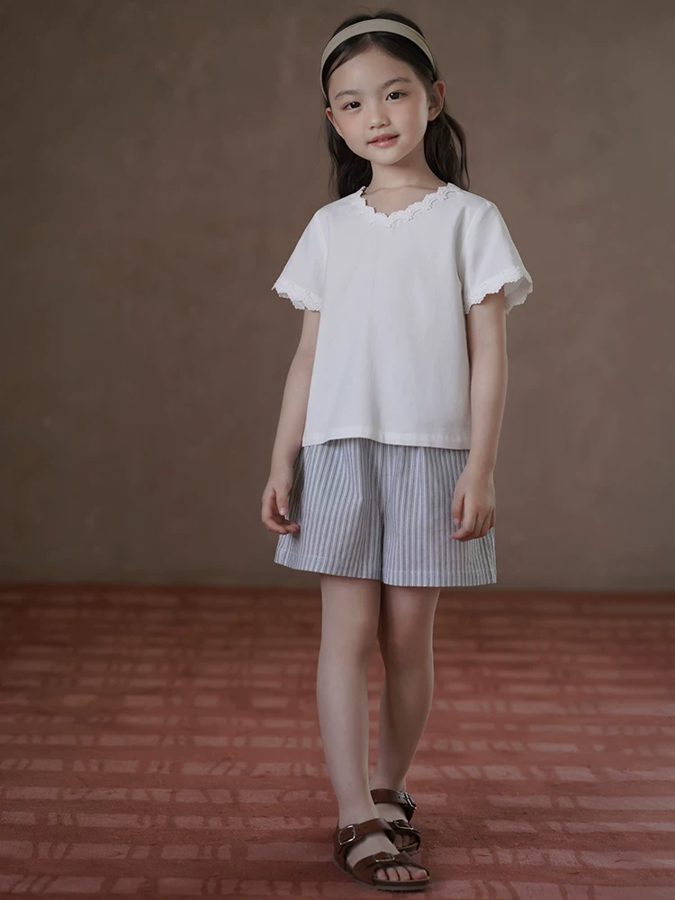 Quần áo mùa hè cho trẻ em Quần sọc kiểu Nhật Quần short cotton thân thiện với da Quần short bé gái thường ngày kiểu dáng mỏng mùa hè