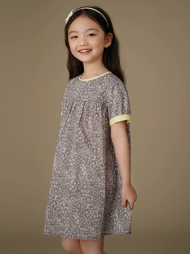 Quần áo trẻ em mặc mùa hè cotton thân thiện với da dáng rộng phong cách Hàn Quốc váy dài vừa hoa váy ngắn tay cho bé gái
