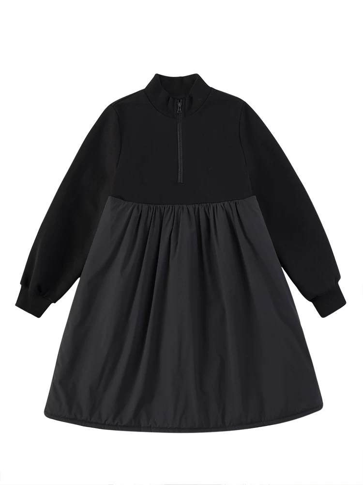 Quần áo trẻ em Ha Chi áo khoác thu đông đẹp và không lạnh, cổ cao nửa cổ, quần áo cotton ấm áp, váy dài tay chắp vá cho bé gái.