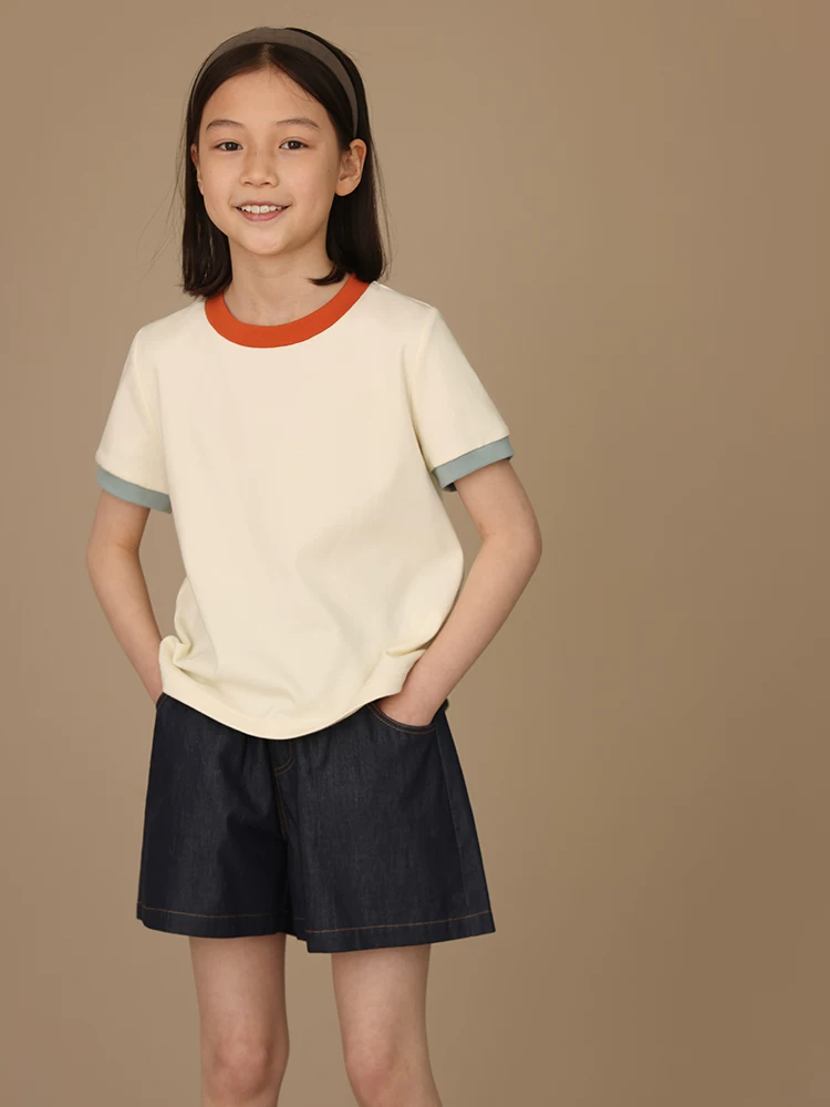 Quần short denim mỏng mùa hè cho bé gái, quần ống rộng đa năng dài vừa phải bằng cotton nguyên chất cho bé gái lớn hơn, quần năm điểm.