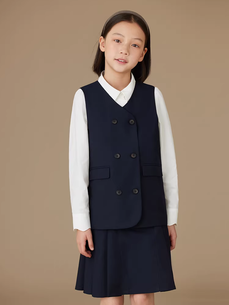 Quần áo trẻ em Hazi Xuân/Hè Bộ đồ phong cách trường học cổ điển của Anh Bộ trang phục biểu diễn dành cho trẻ em Bộ áo vest nhiều lớp và váy ngắn dành cho bé gái