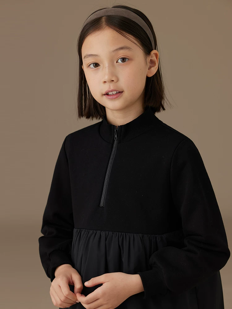 Quần áo trẻ em Ha Chi áo khoác thu đông đẹp và không lạnh, cổ cao nửa cổ, quần áo cotton ấm áp, váy dài tay chắp vá cho bé gái.