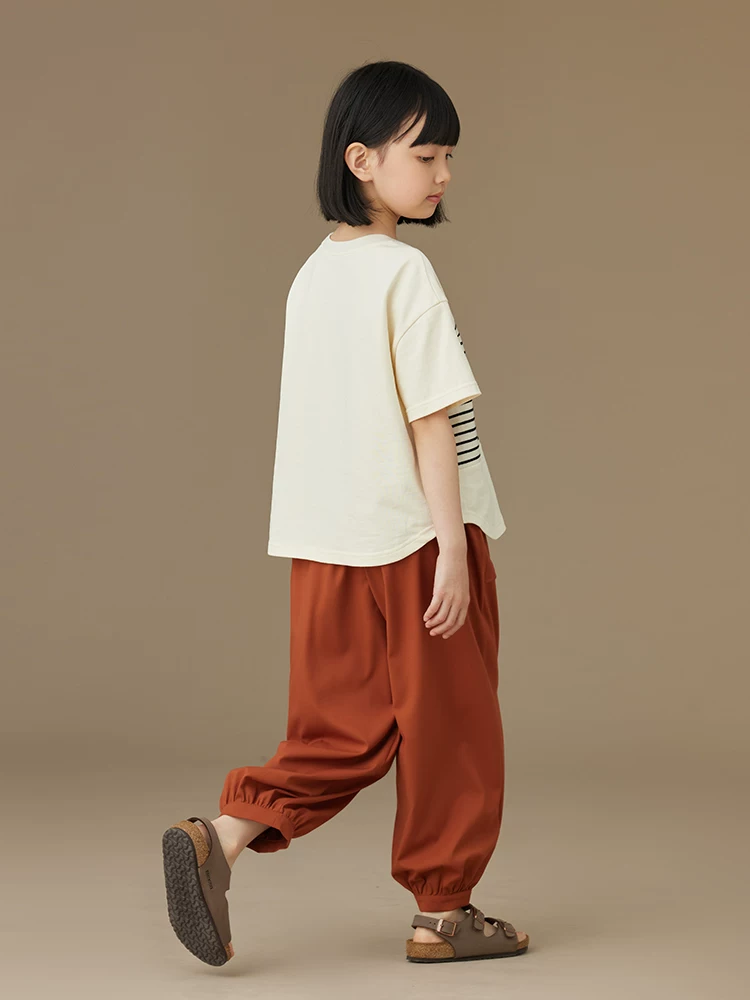 Quần áo trẻ em áo thun ngắn tay sọc cotton màu trắng nhạt cho bé trai và bé gái Áo thun đa năng thân thiện với da dành cho trẻ lớn mùa hè