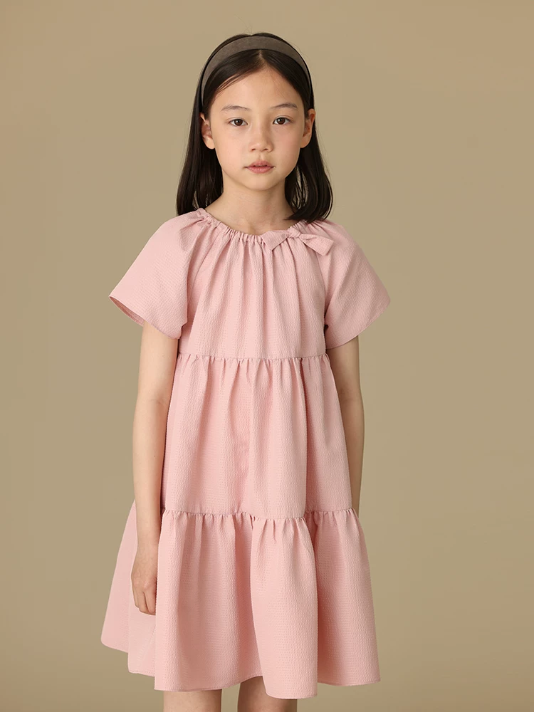 Váy bánh ngọt mùa hè mỏng nhẹ cho bé gái, chất liệu bồng bềnh màu hồng, kiểu công chúa, tay ngắn